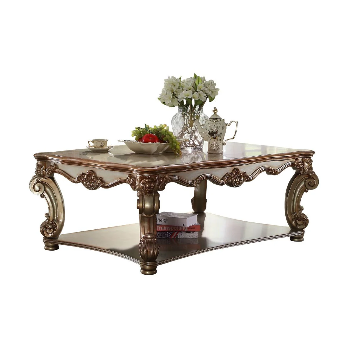 58" Gold Patina Finish Manufactured Wood Coffee Table With Storage By Homeroots - Image 2