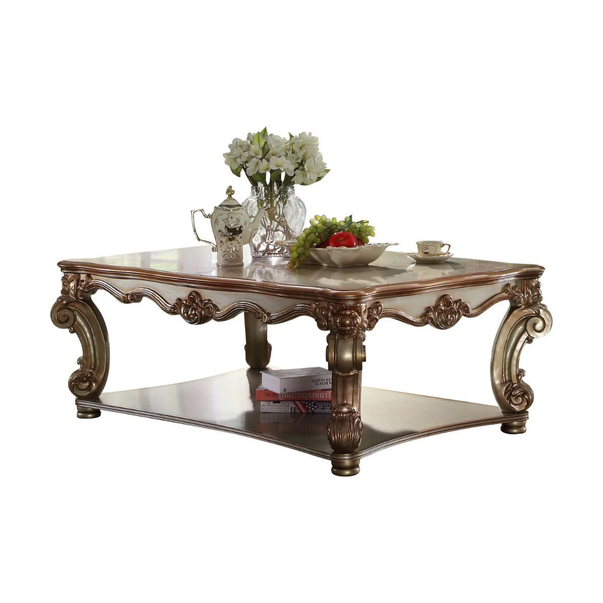 58" Gold Patina Finish Manufactured Wood Coffee Table With Storage By Homeroots - Image 3