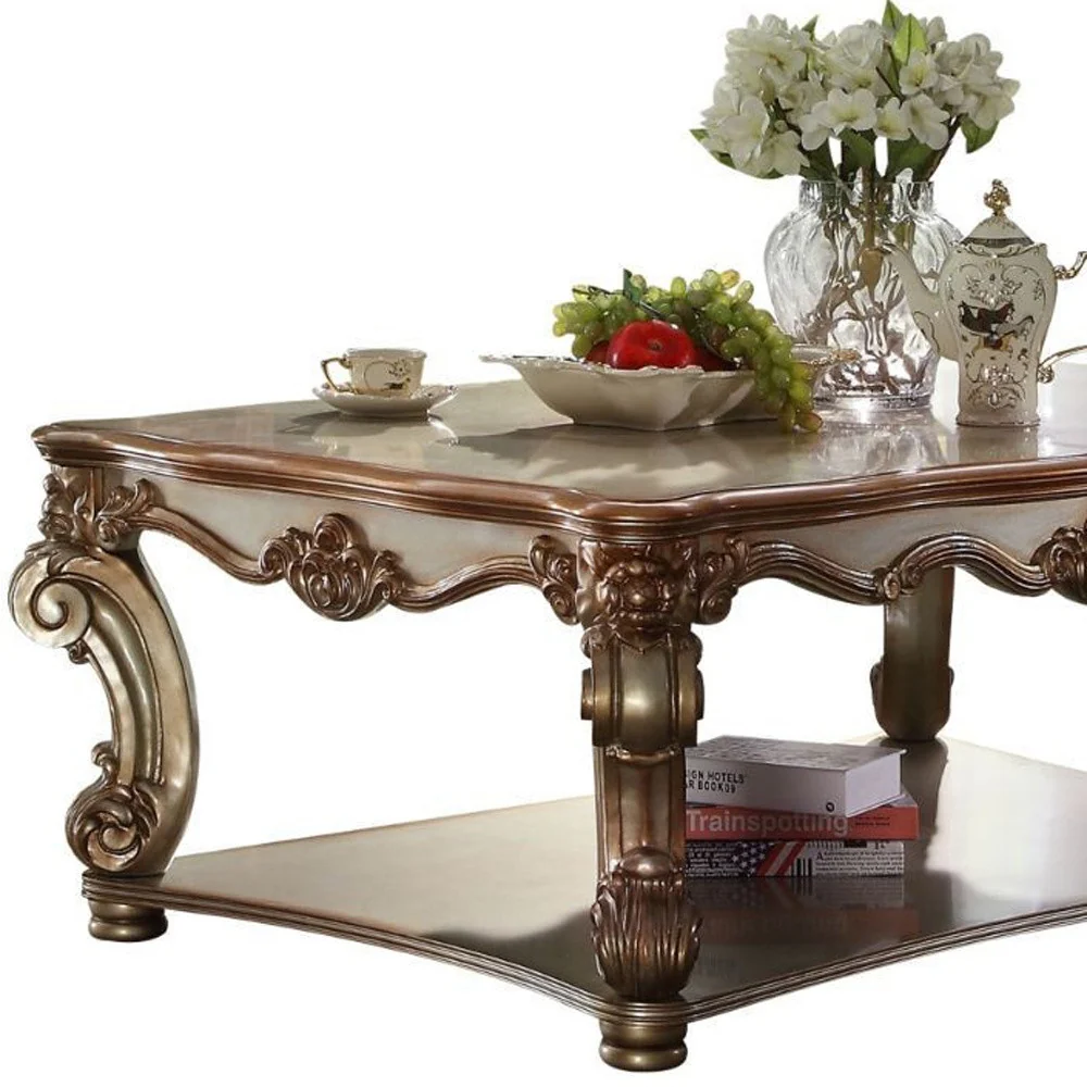 58" Gold Patina Finish Manufactured Wood Coffee Table With Storage By Homeroots - Image 4