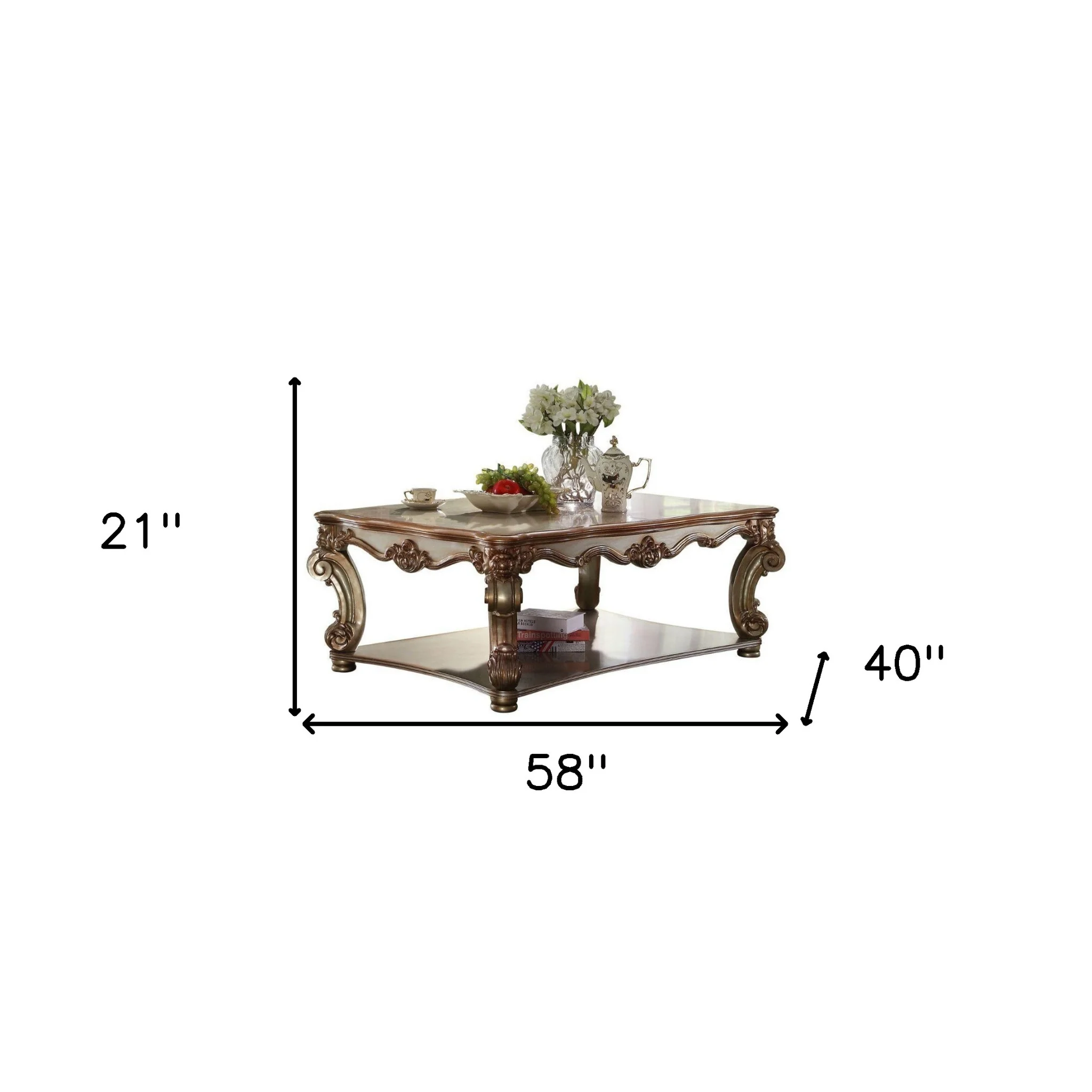 58" Gold Patina Finish Manufactured Wood Coffee Table With Storage By Homeroots - Image 5