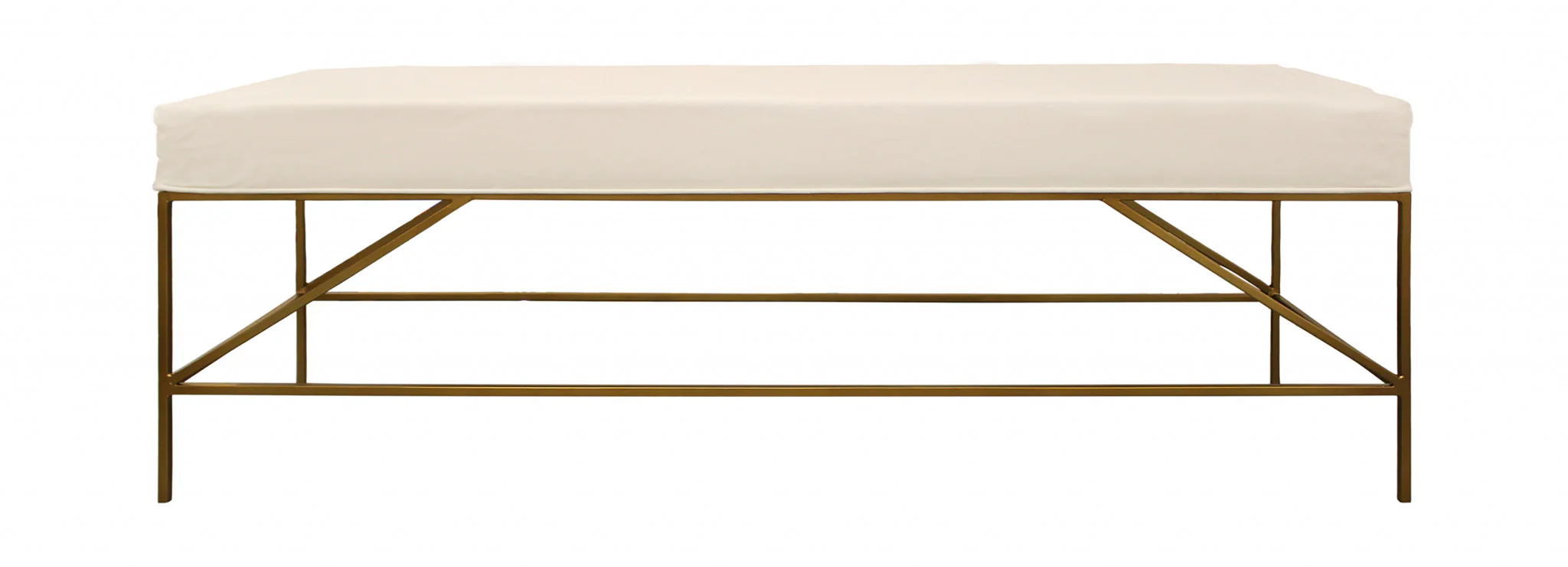 58" Ivory And Gold 100% Linen Upholstered Entryway Bench By Homeroots - Image 2