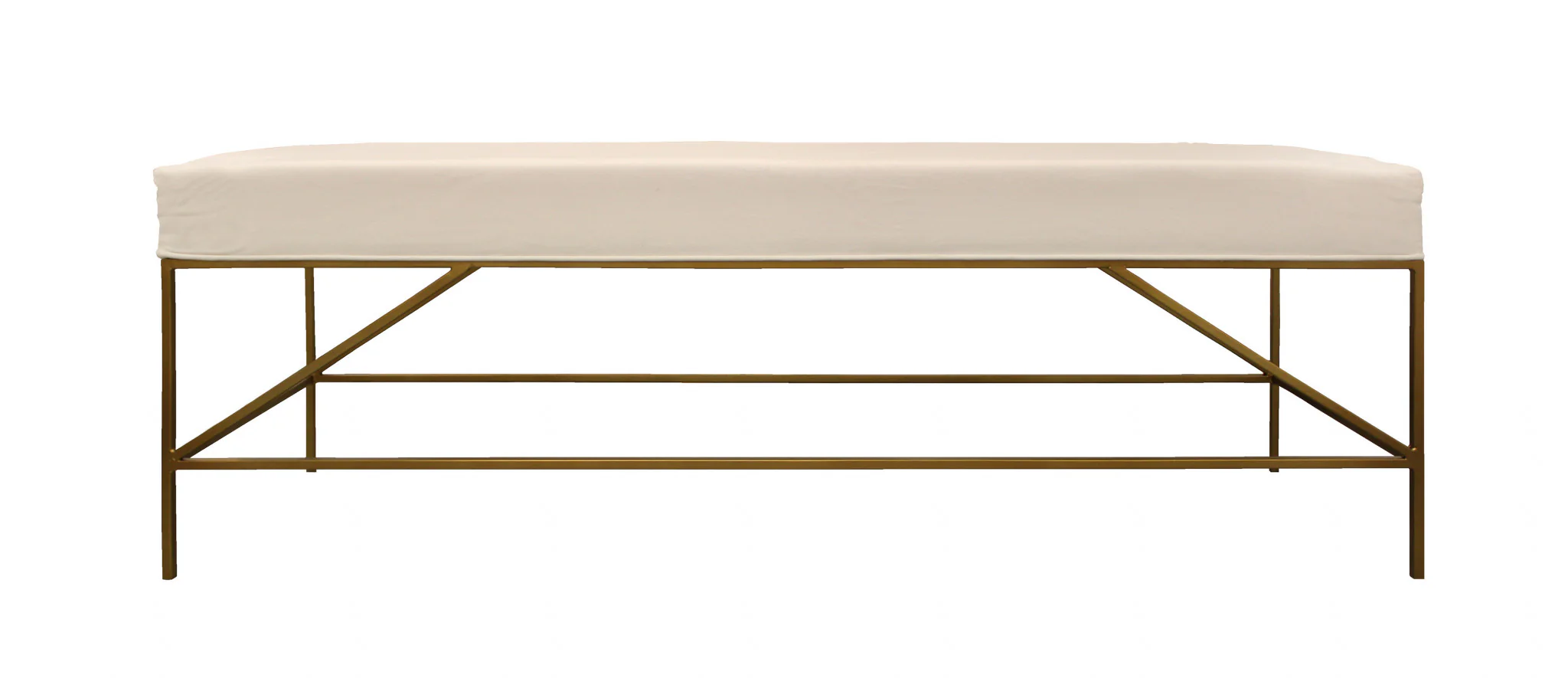 58" Ivory And Gold 100% Linen Upholstered Entryway Bench By Homeroots - Image 3