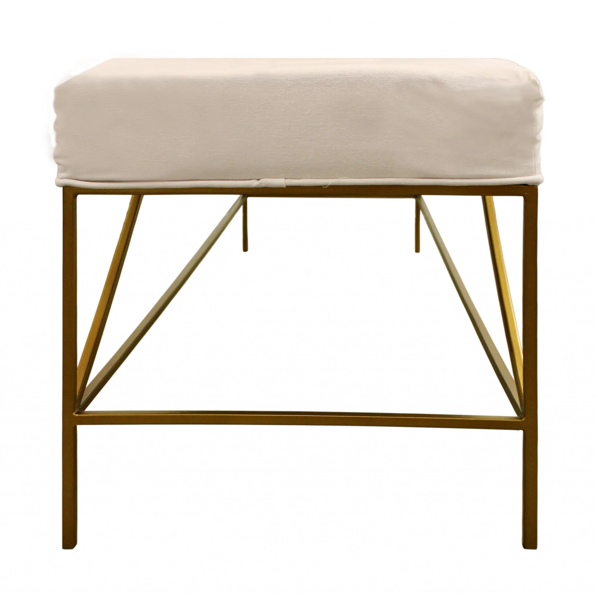 58" Ivory And Gold 100% Linen Upholstered Entryway Bench By Homeroots - Image 4