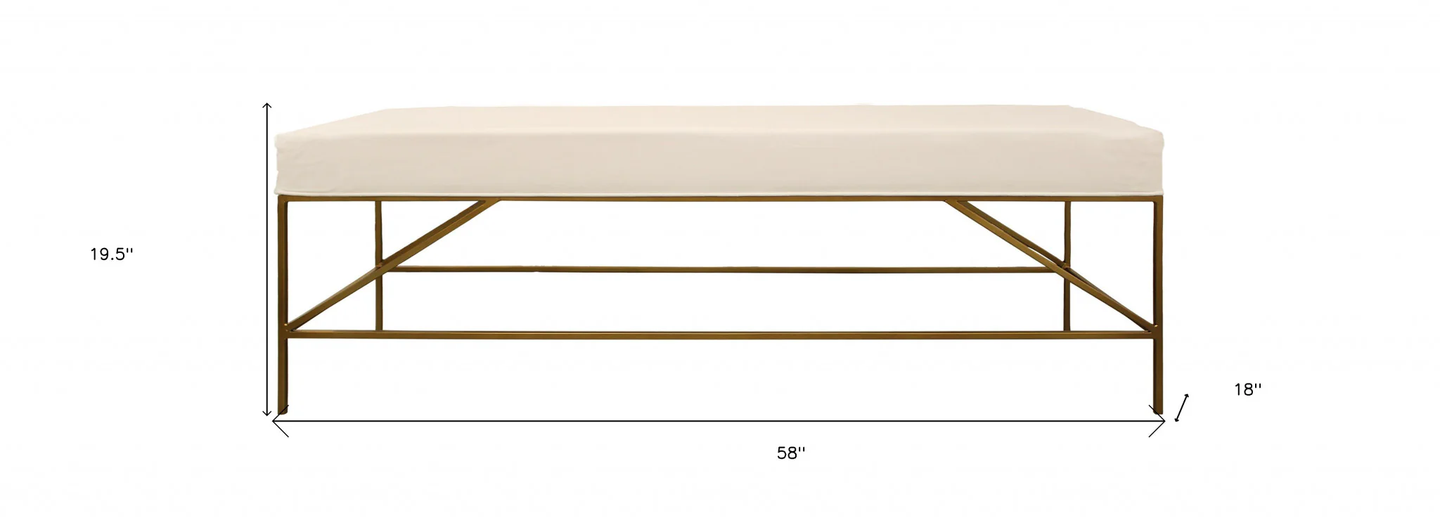 58" Ivory And Gold 100% Linen Upholstered Entryway Bench By Homeroots - Image 6