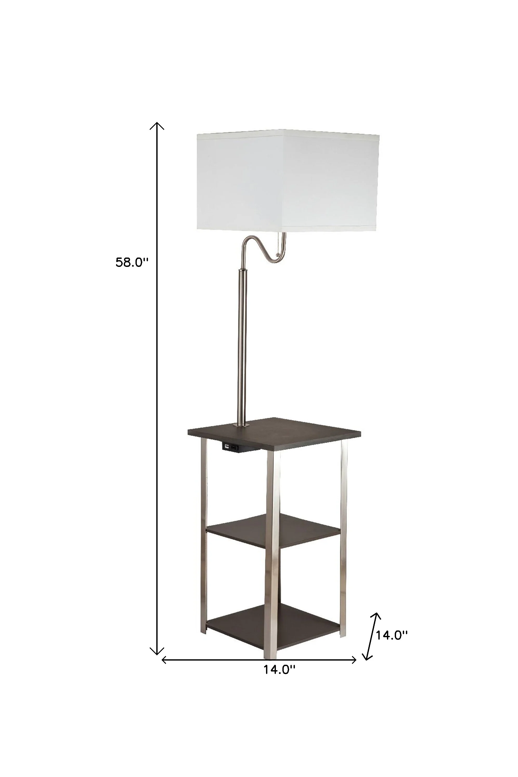 58" Steel Tray Table Floor Lamp With White Square Shade By Homeroots - Image 6
