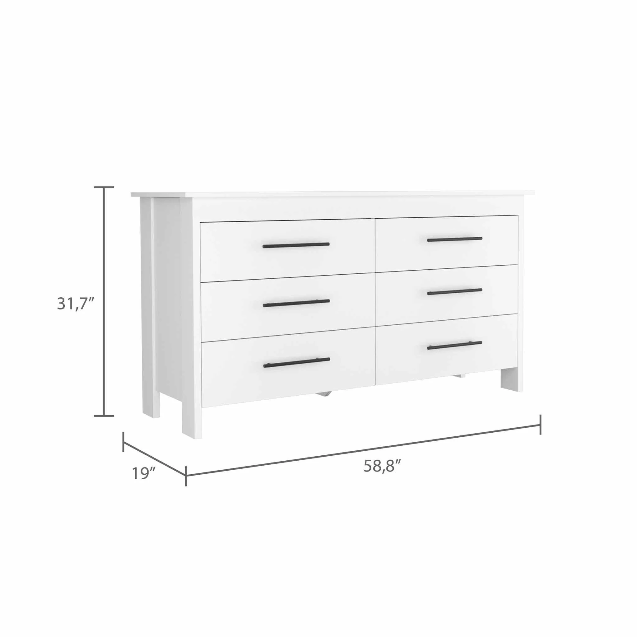 58" White Six Drawer Double Dresser By Homeroots - Image 3