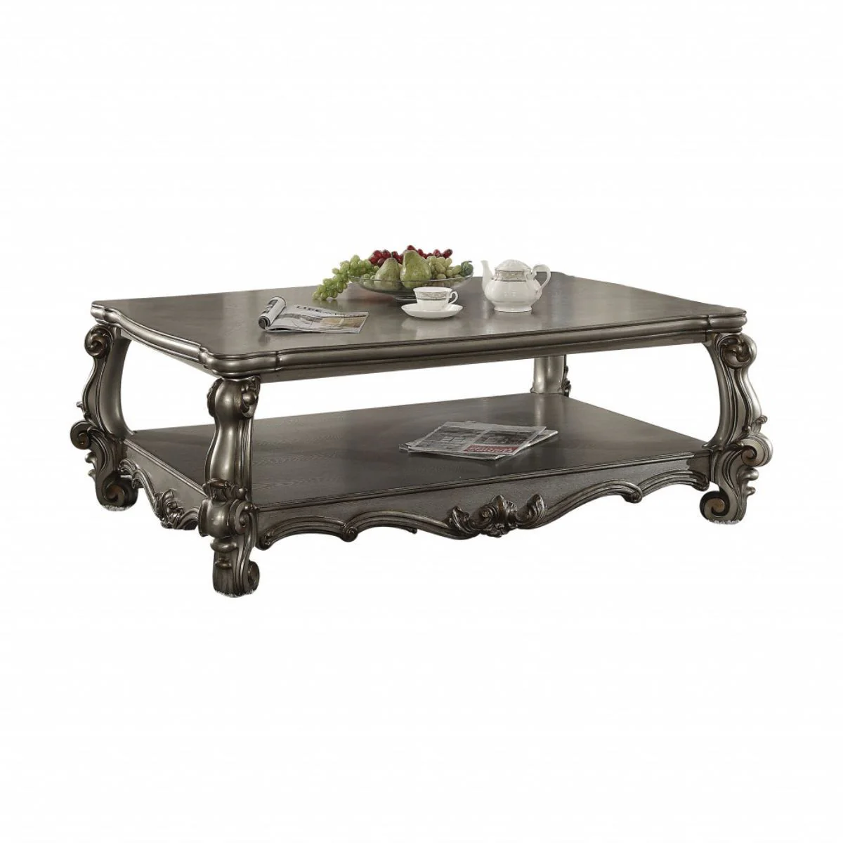 59" Antique Platinum Manufactured Wood Rectangular Coffee Table With Shelf By Homeroots - Image 2