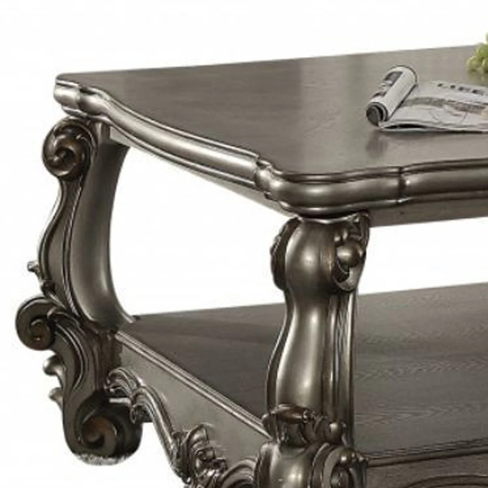 59" Antique Platinum Manufactured Wood Rectangular Coffee Table With Shelf By Homeroots - Image 3