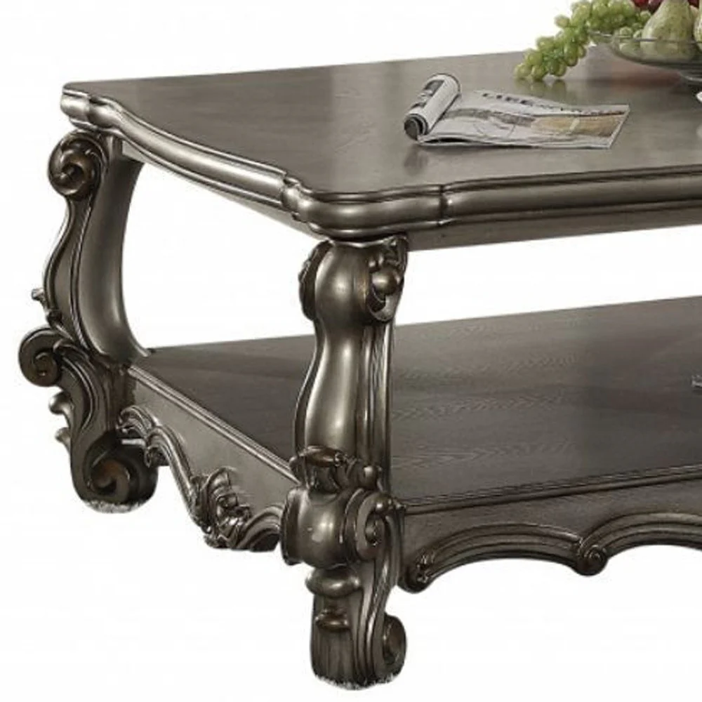 59" Antique Platinum Manufactured Wood Rectangular Coffee Table With Shelf By Homeroots - Image 4