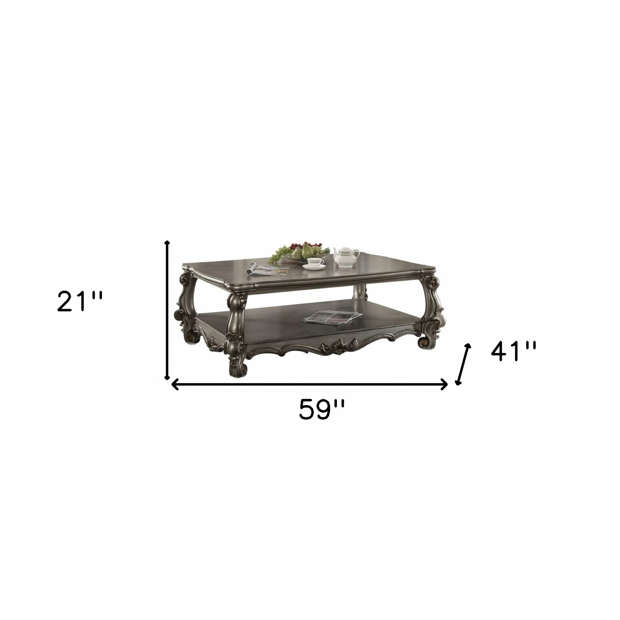 59" Antique Platinum Manufactured Wood Rectangular Coffee Table With Shelf By Homeroots - Image 5