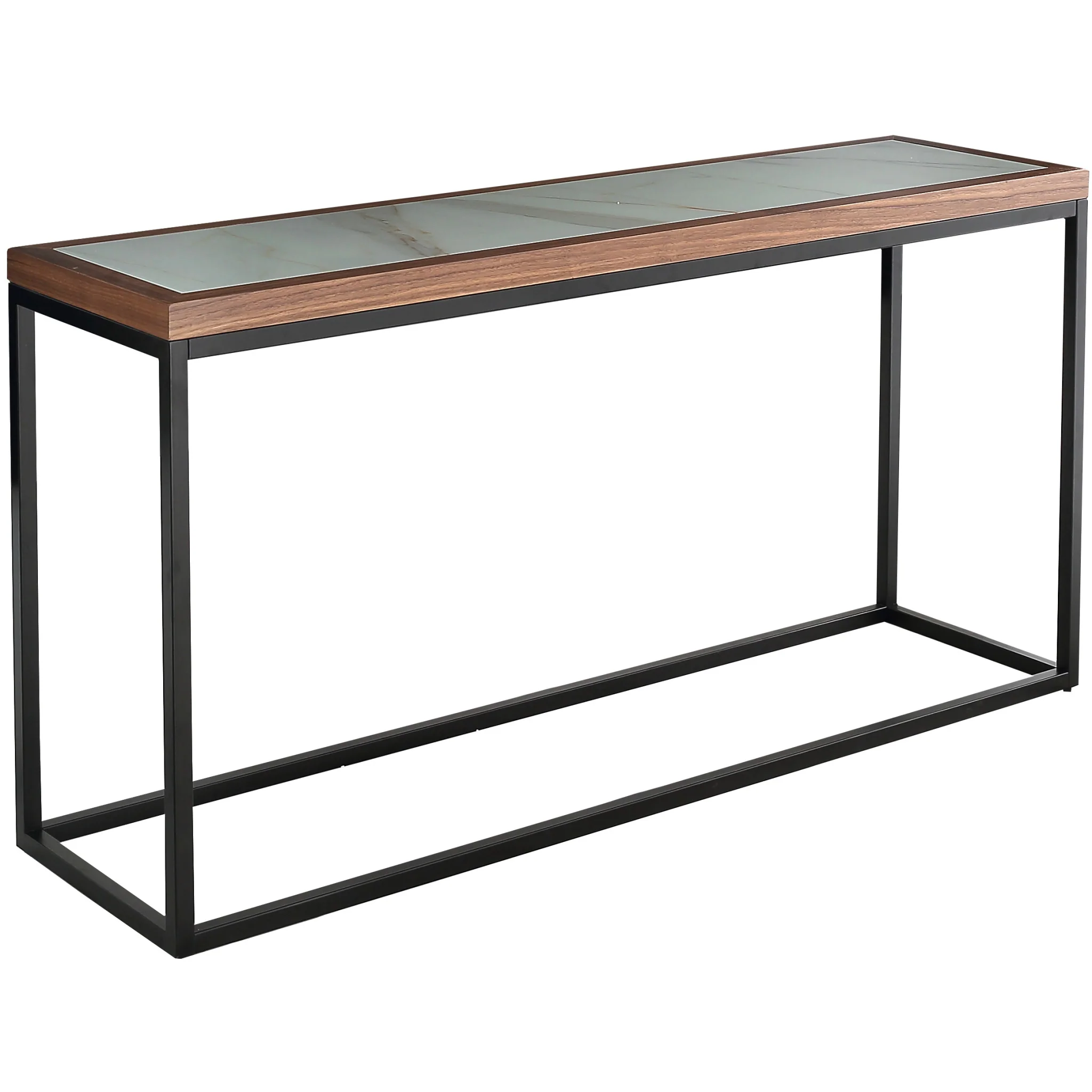 59" Brown and White and Black Glass Frame Console Table By Homeroots - Image 2