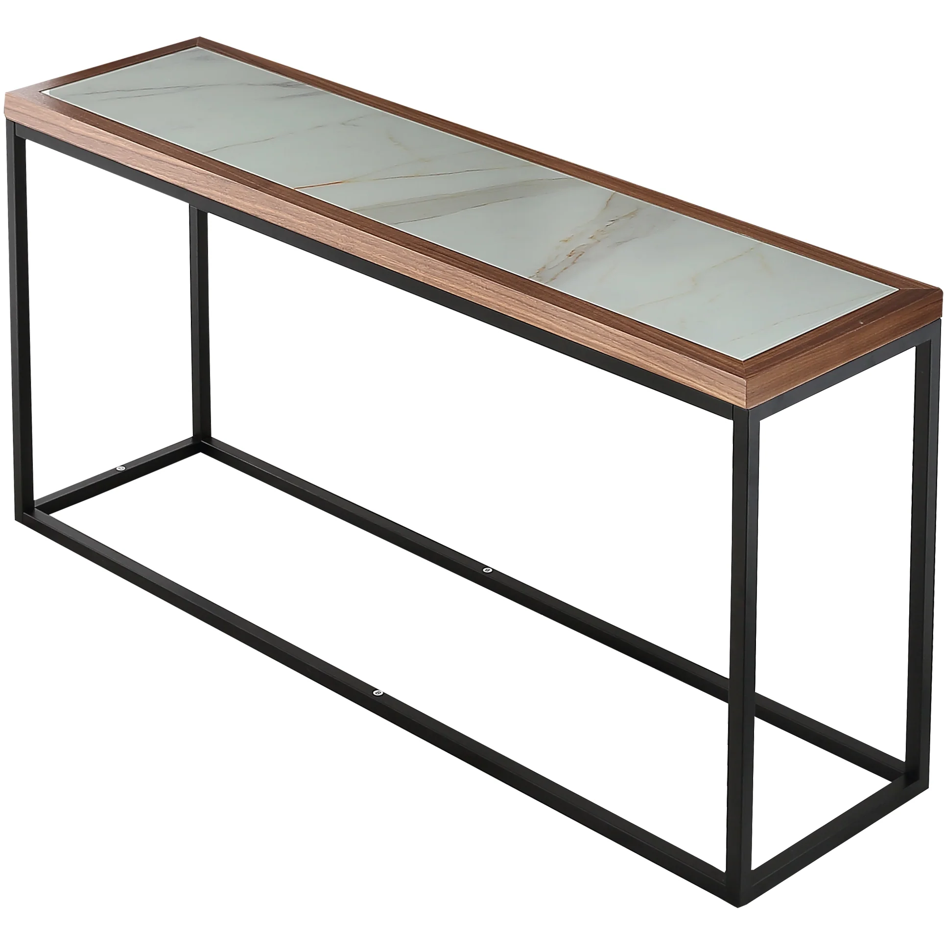 59" Brown and White and Black Glass Frame Console Table By Homeroots - Image 3