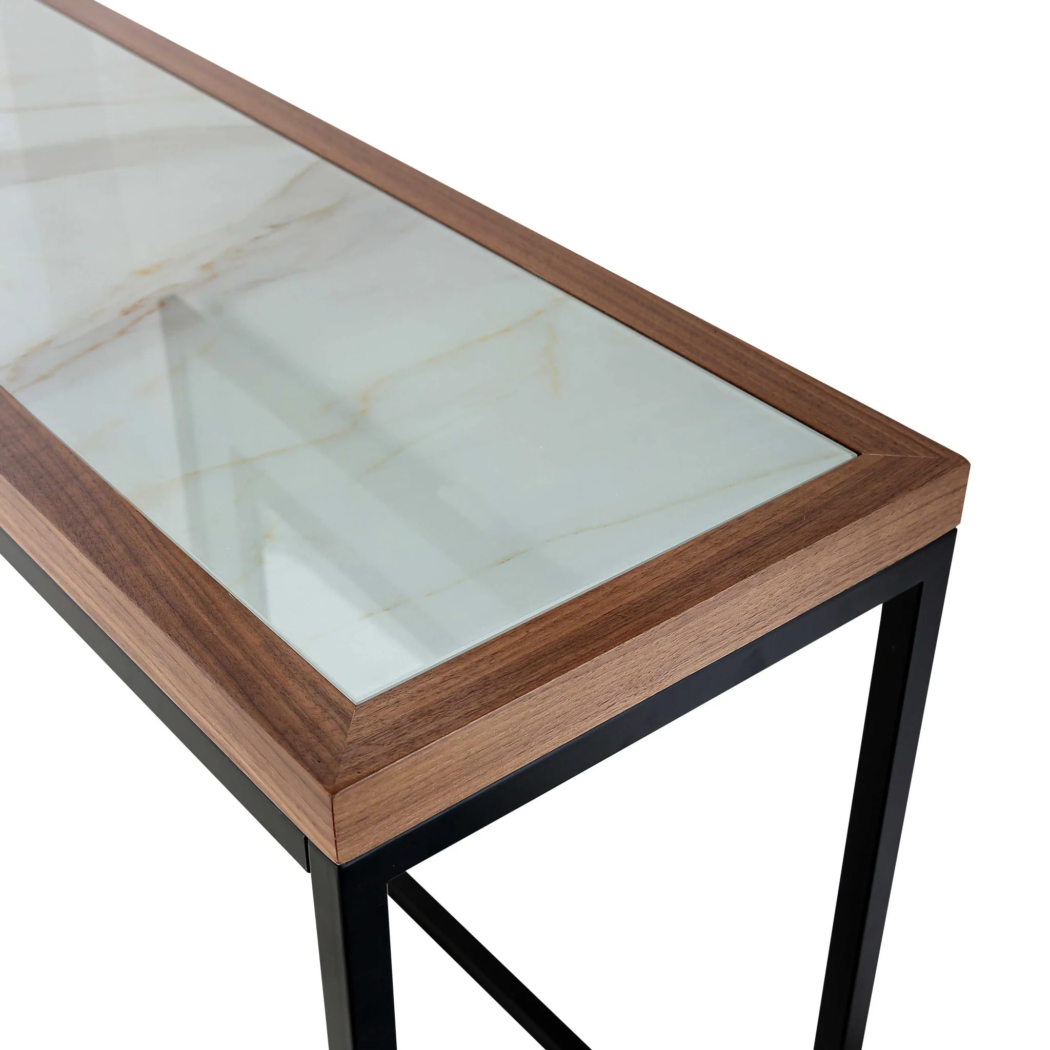 59" Brown and White and Black Glass Frame Console Table By Homeroots - Image 7