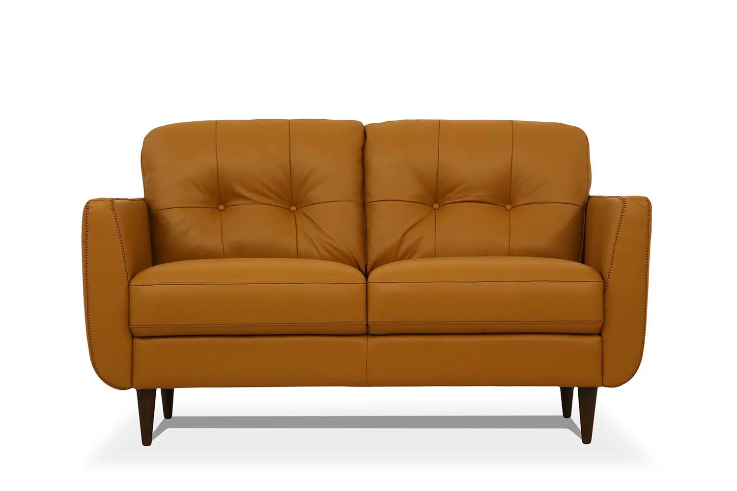 59" Camel Leather And Black Love Seat By Homeroots - Image 2