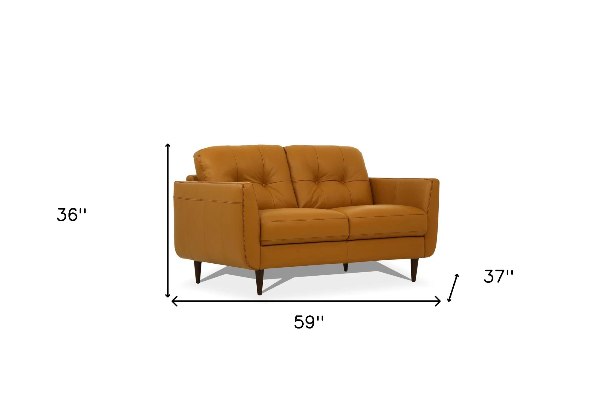 59" Camel Leather And Black Love Seat By Homeroots - Image 5