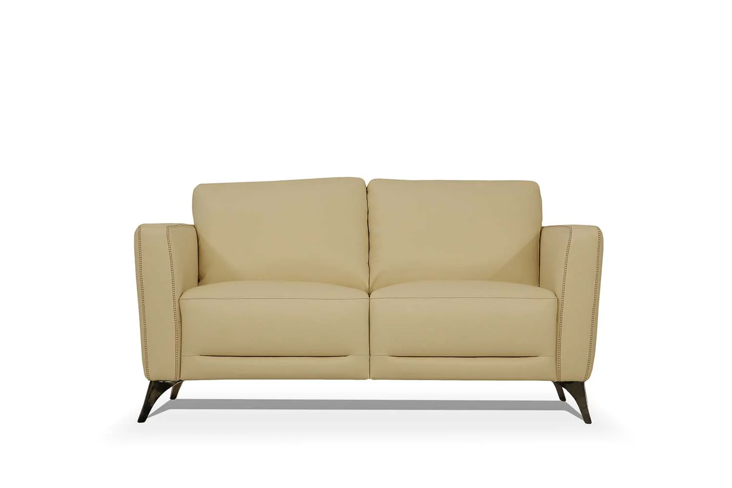 59" Cream Leather And Black Love Seat By Homeroots - Image 2