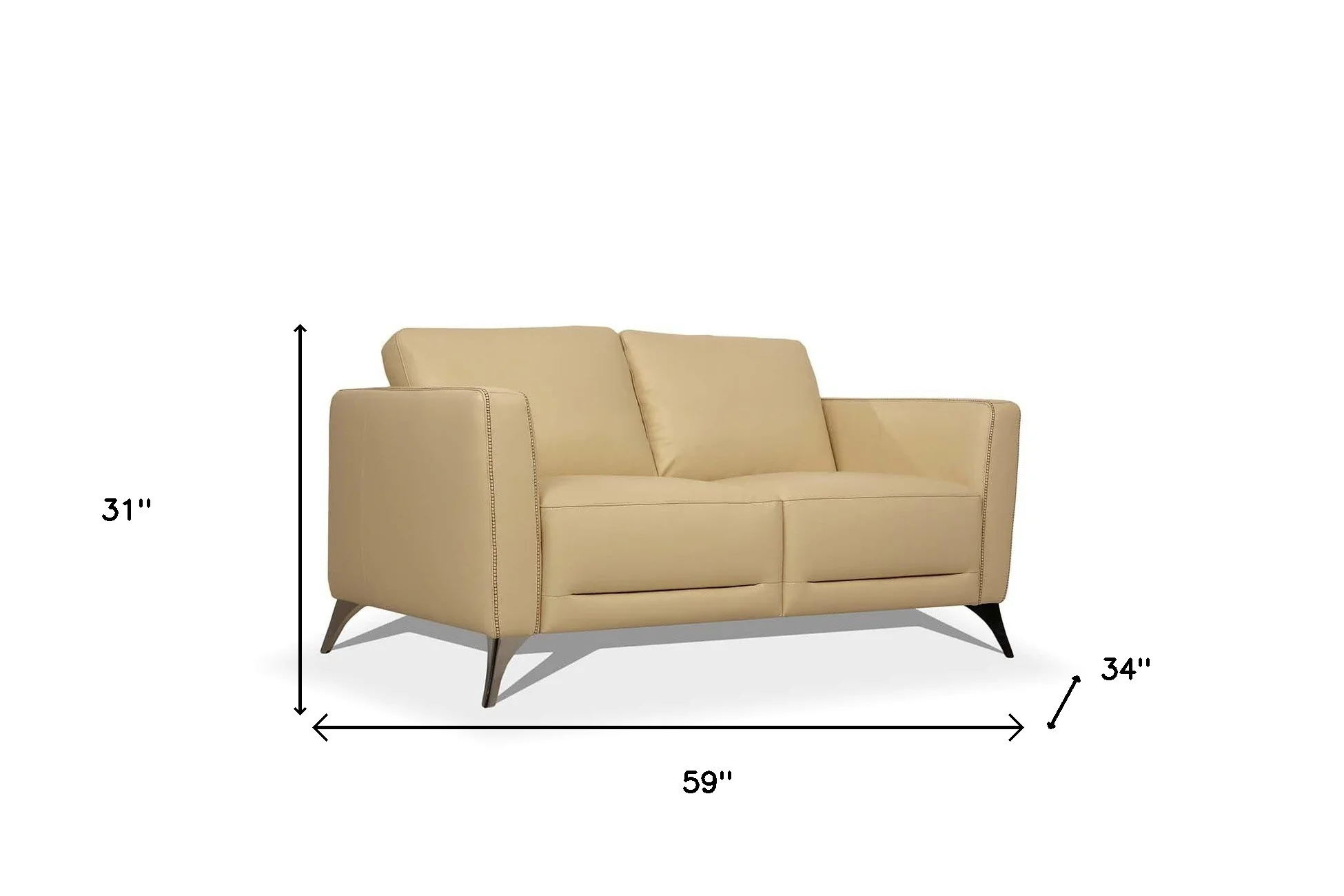 59" Cream Leather And Black Love Seat By Homeroots - Image 5