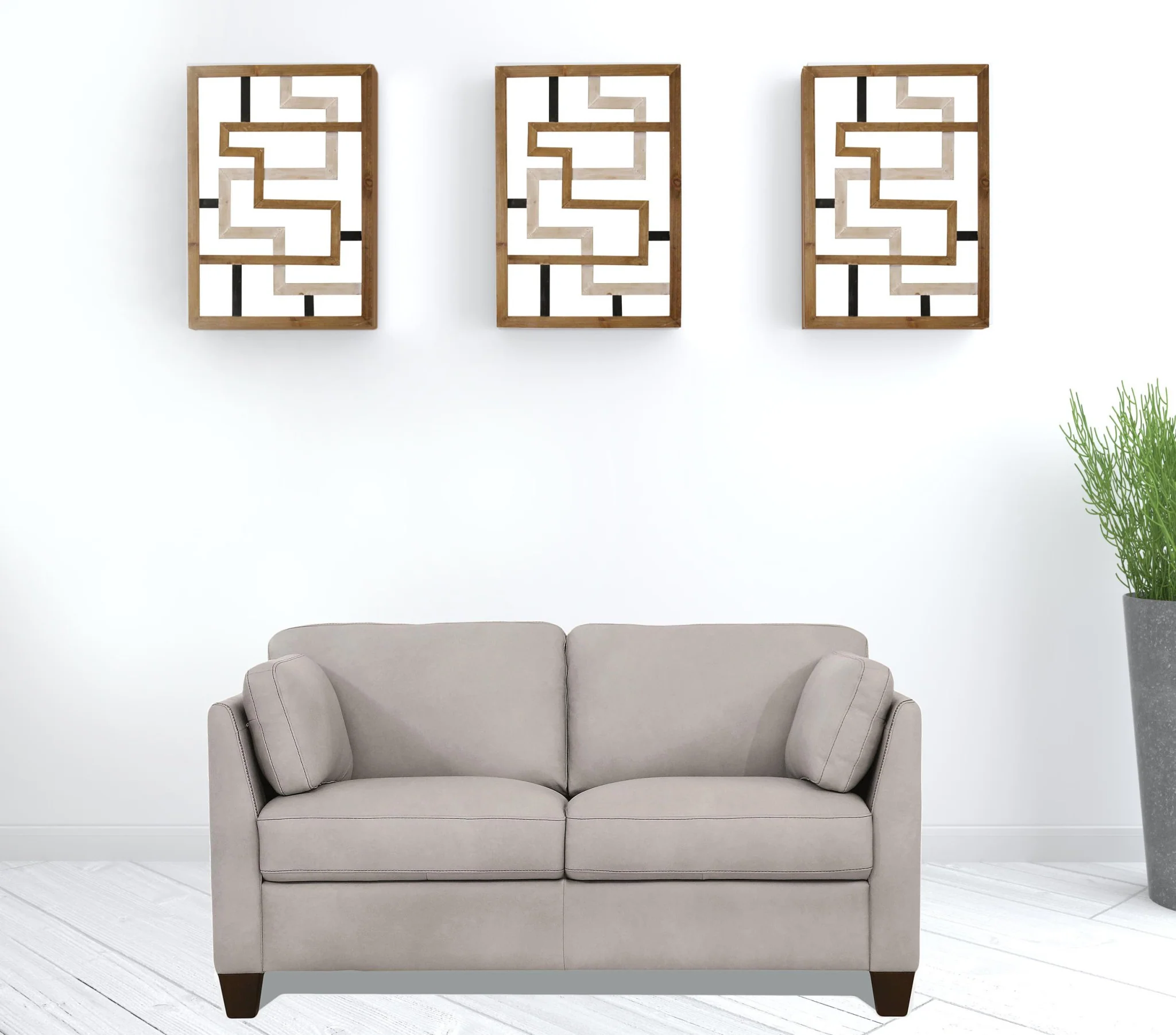 59" Dusty White And Brown Leather Love Seat By Homeroots - Image 2
