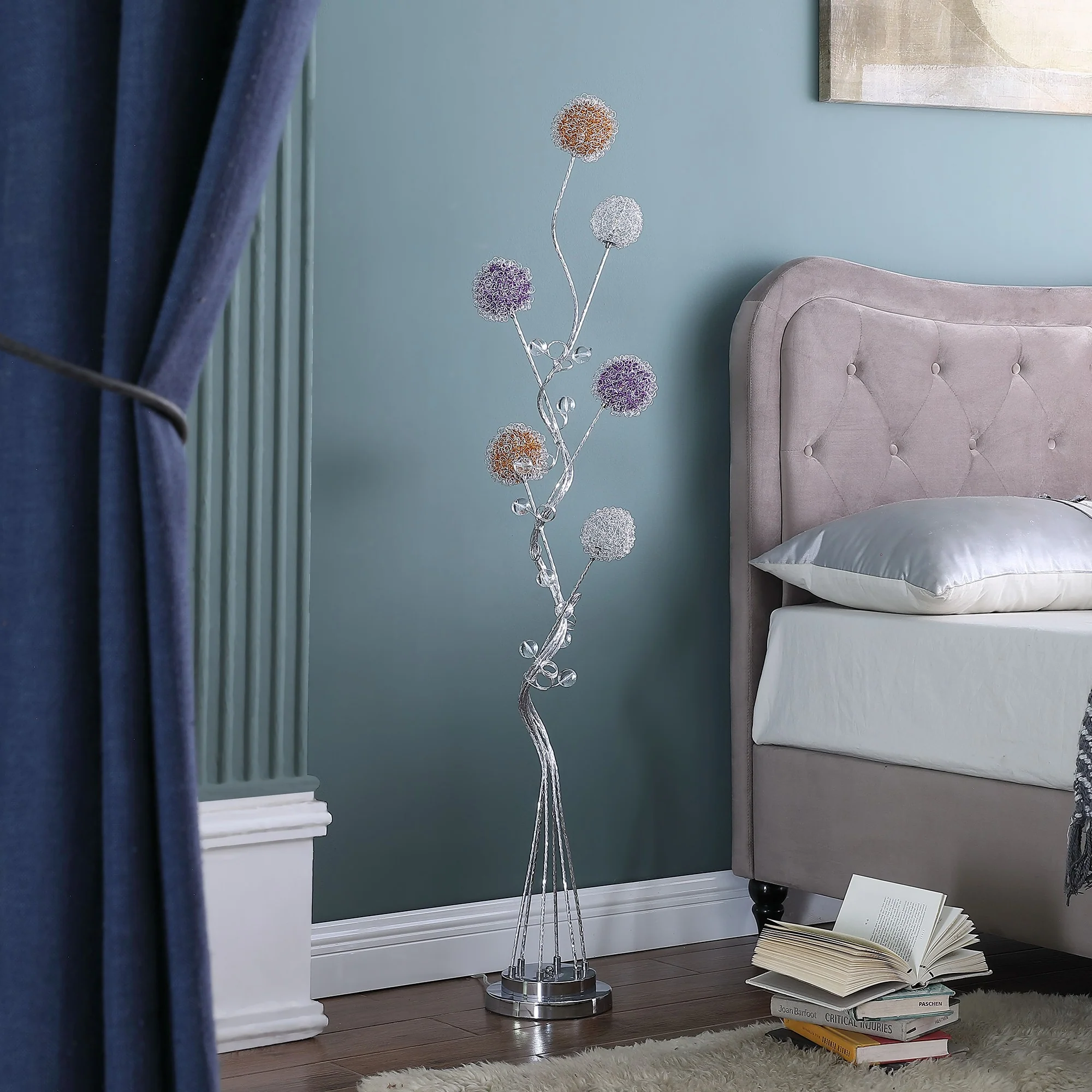 59" Steel Six Light LED Novelty Floor Lamp With Colorful Funky Floral Shades By Homeroots - Image 2