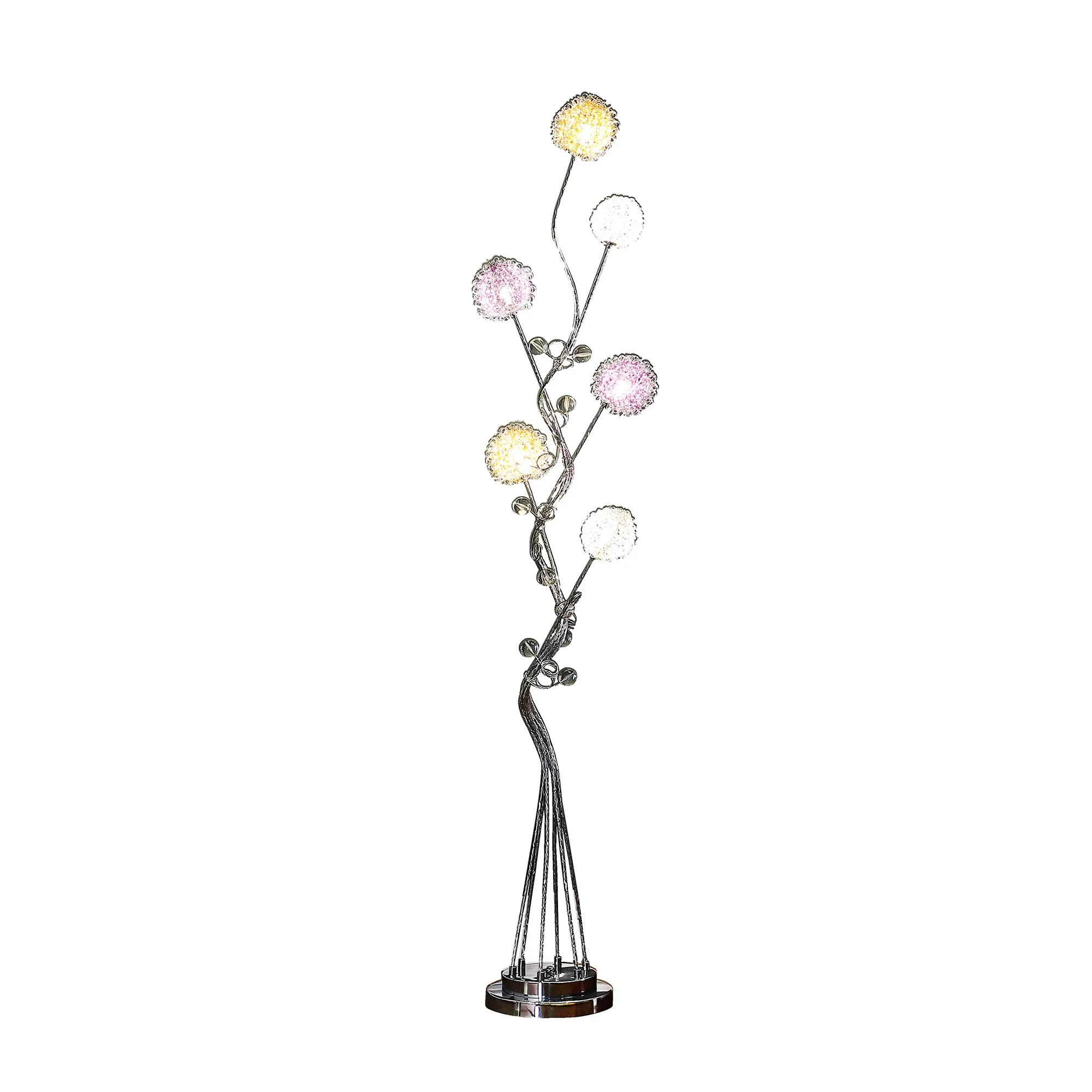59" Steel Six Light LED Novelty Floor Lamp With Colorful Funky Floral Shades By Homeroots - Image 4