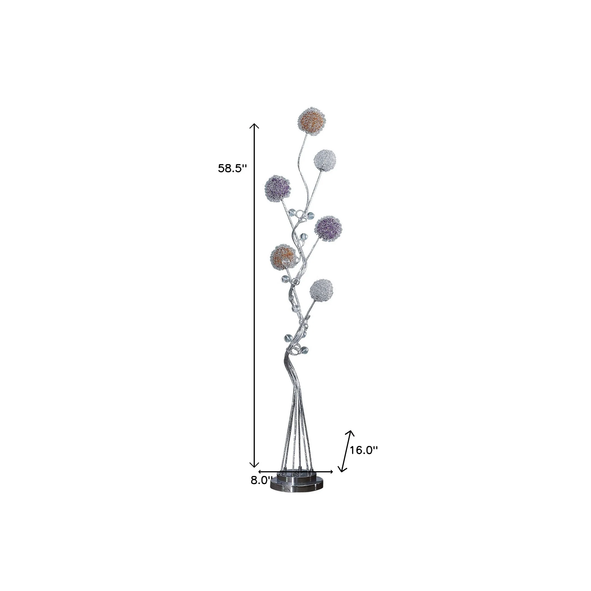 59" Steel Six Light LED Novelty Floor Lamp With Colorful Funky Floral Shades By Homeroots - Image 6