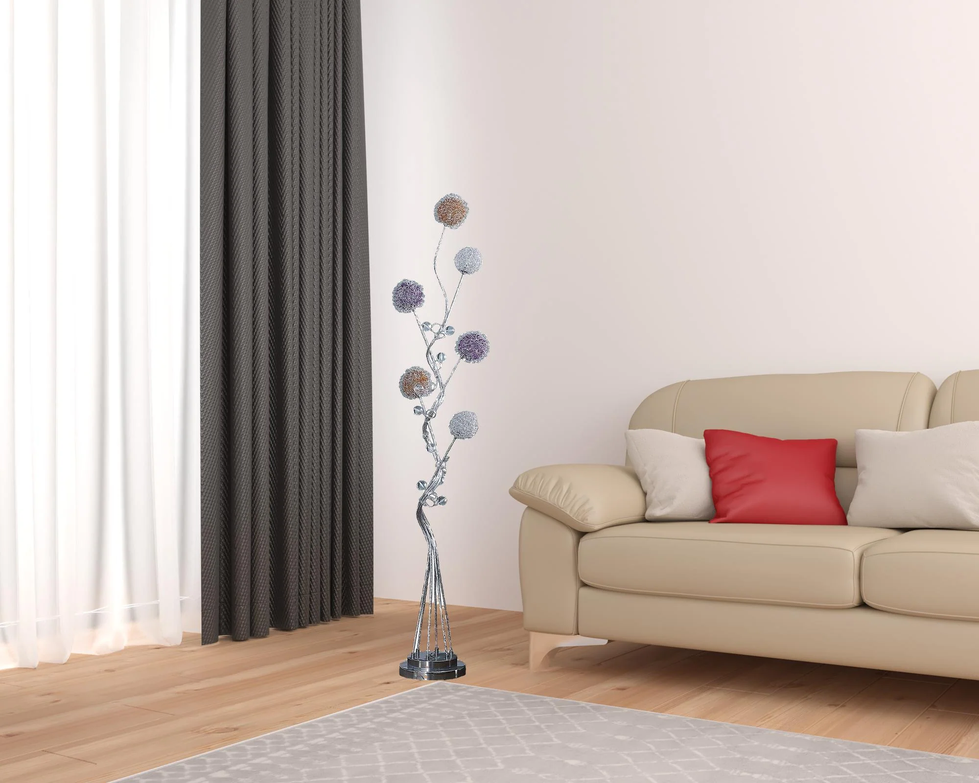 59" Steel Six Light LED Novelty Floor Lamp With Colorful Funky Floral Shades By Homeroots - Image 7