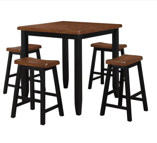 5Pc Oak Black Rubber Wood Counter Height Set By Homeroots - Image 2