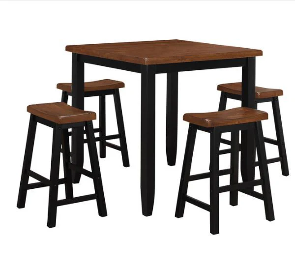 5Pc Oak Black Rubber Wood Counter Height Set By Homeroots - Image 3