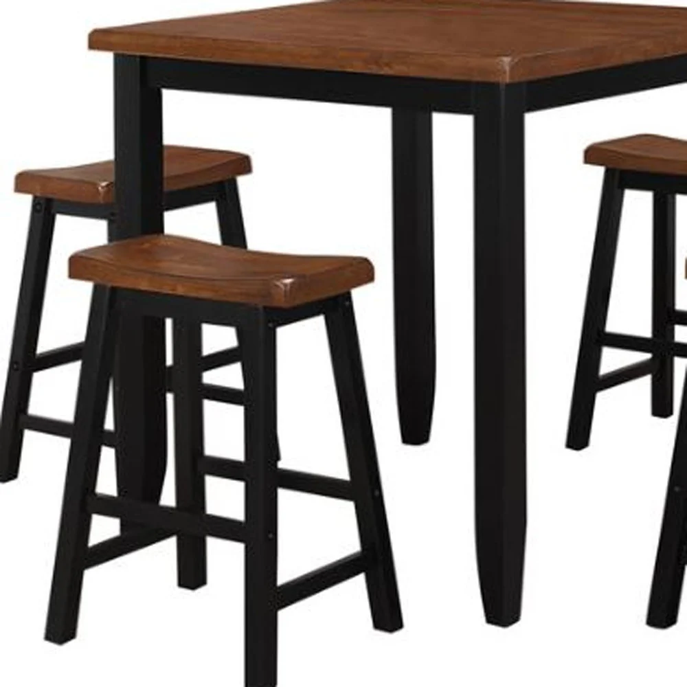 5Pc Oak Black Rubber Wood Counter Height Set By Homeroots - Image 4