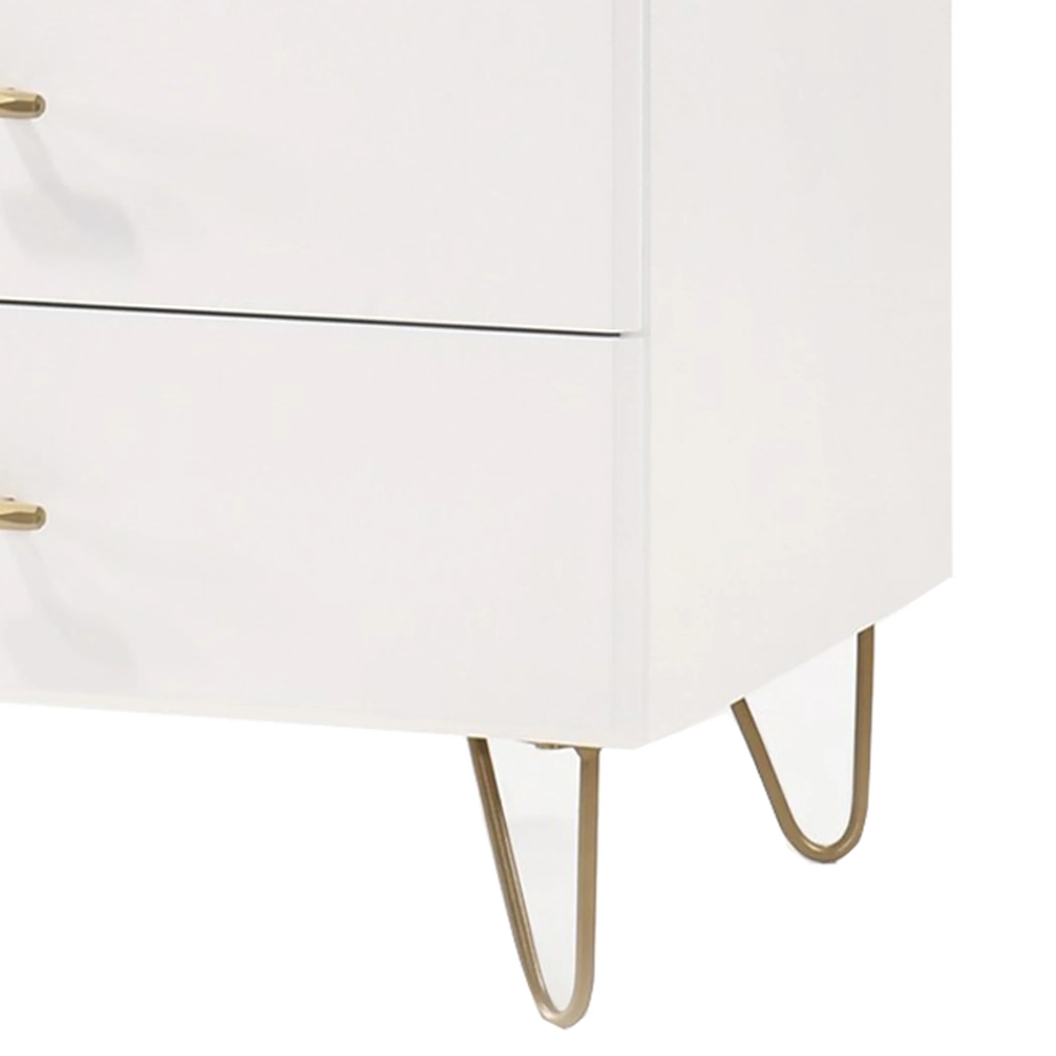 6 Drawer Wooden Dresser with Metal Hairpin Legs, White and Gold By Benzara - Image 3