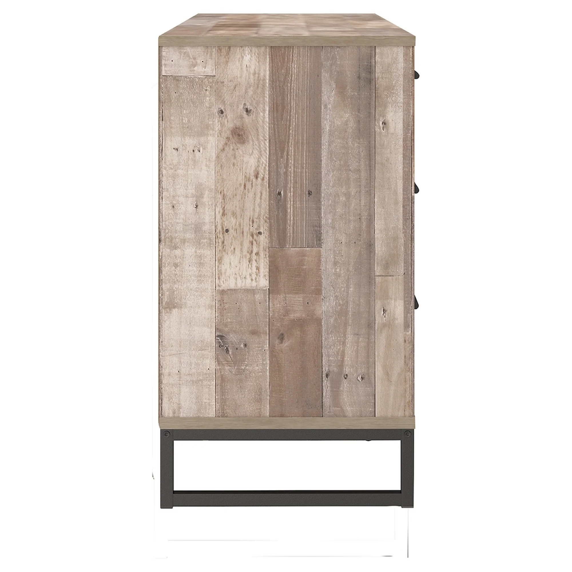 6 Drawer Wooden Dresser With Metal Legs Washed Brown And Black By Benzara - Image 3