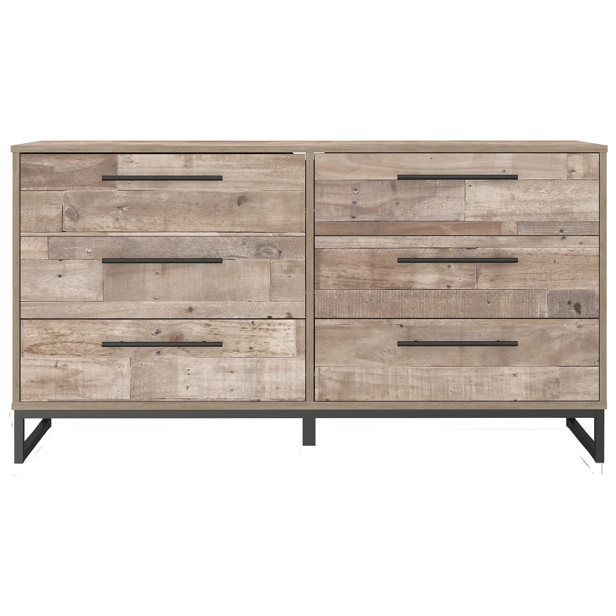 6 Drawer Wooden Dresser With Metal Legs Washed Brown And Black By Benzara - Image 4