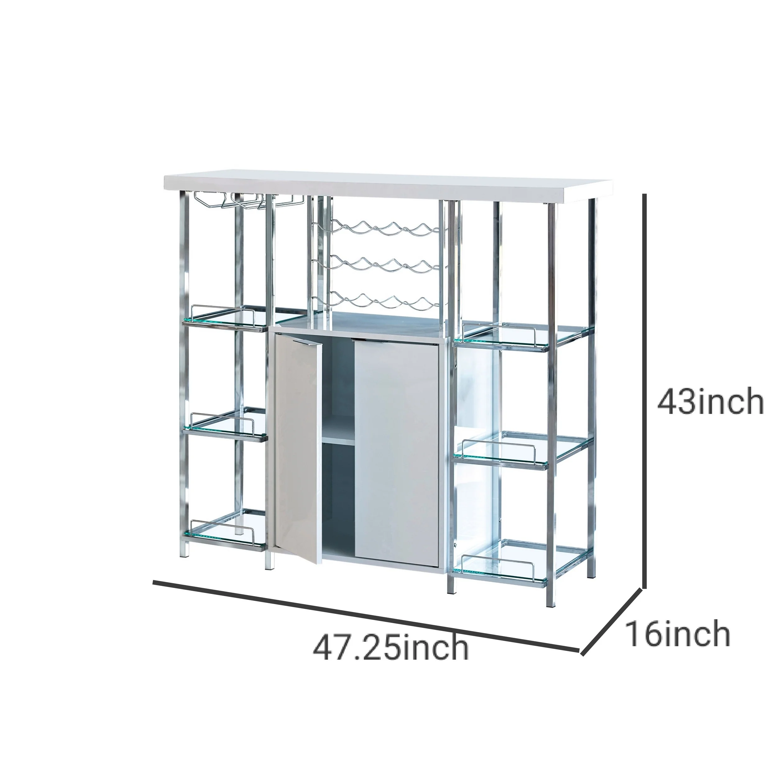 6 Glass Shelf Metal Frame Bar Cabinet With Power Outlet Clear And Chrome By Benzara - Image 2