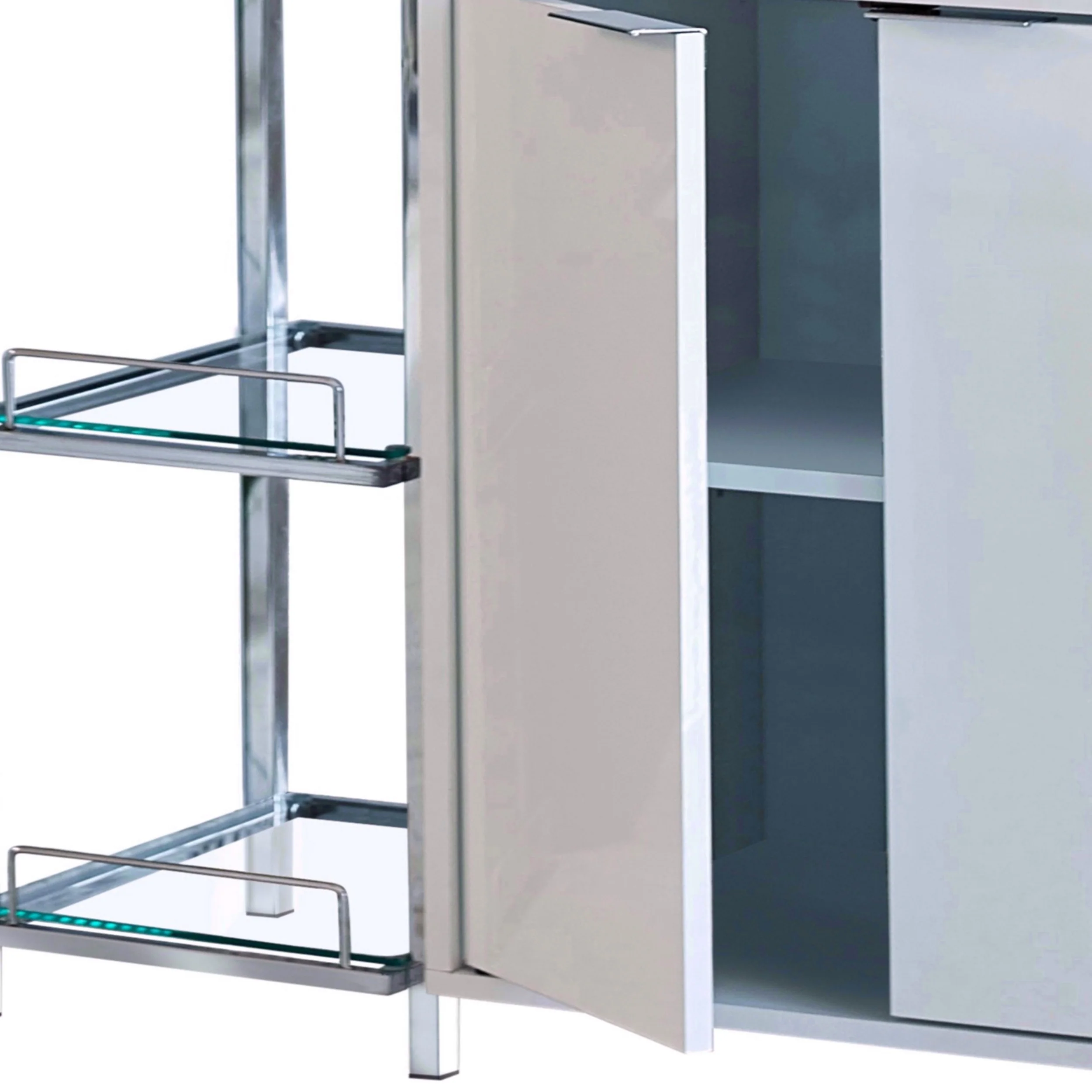 6 Glass Shelf Metal Frame Bar Cabinet With Power Outlet Clear And Chrome By Benzara - Image 3