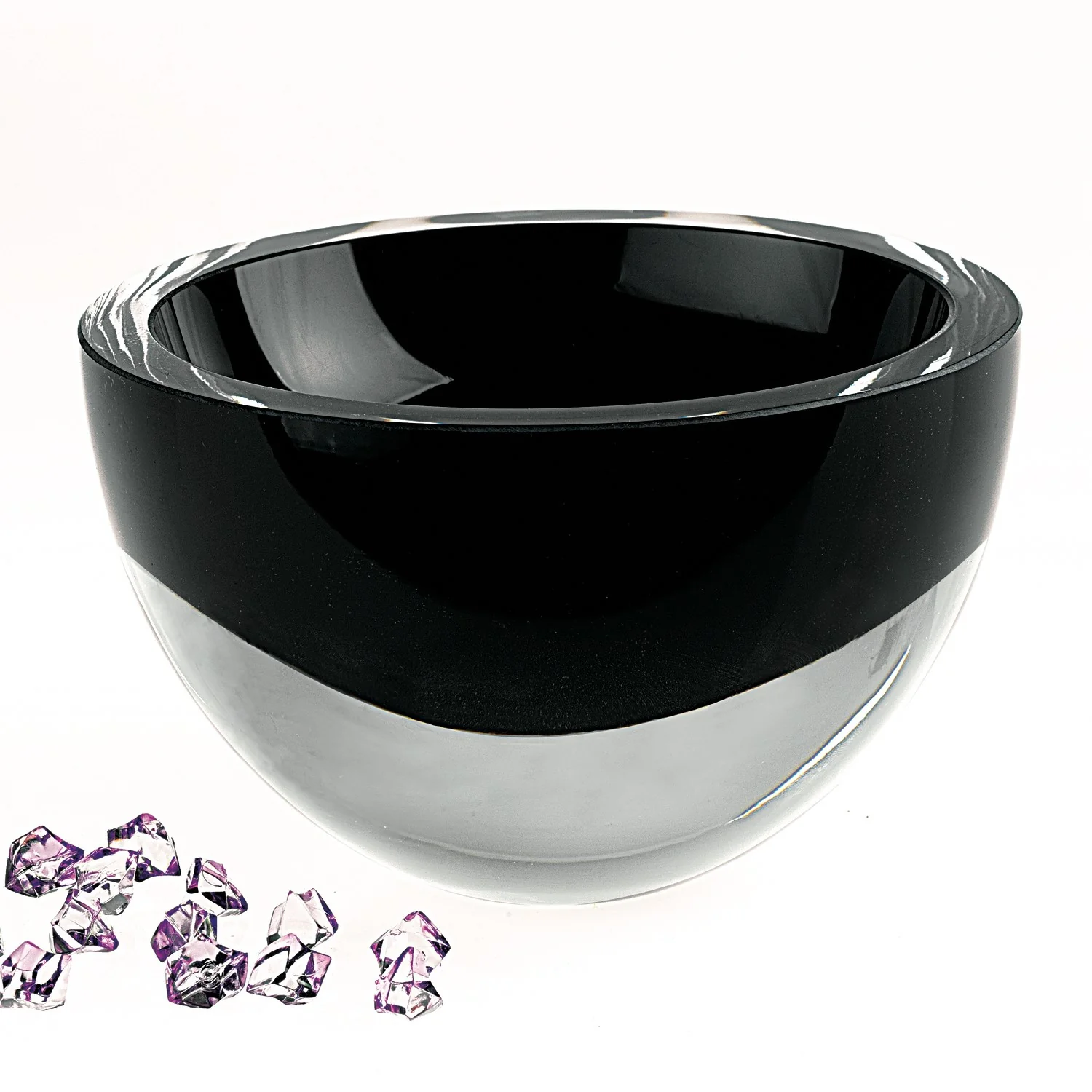 6 Mouth Blown Crystal European Made Lead Free Jet Black Bowl By Homeroots - Image 2