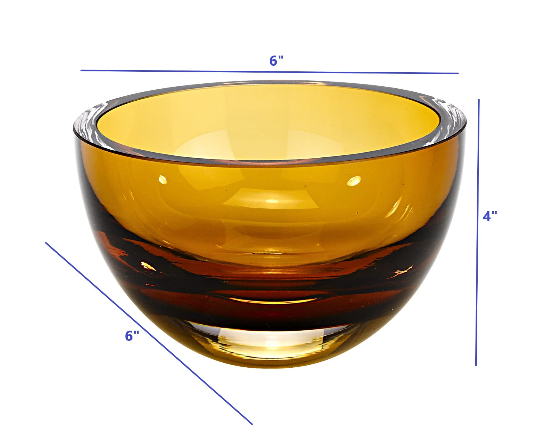 6 Mouth Blown European Made Lead Free Amber Crystal Bowl By Homeroots - Image 4