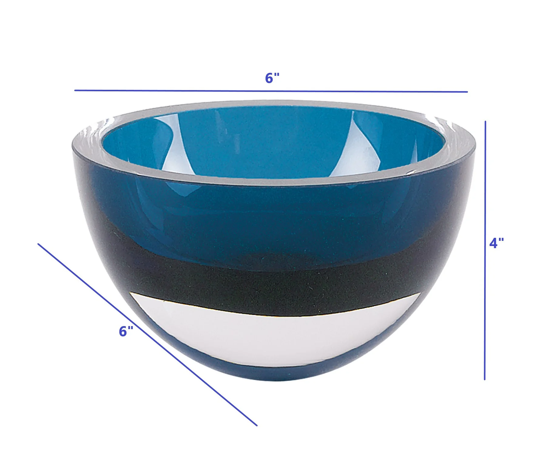 6 Mouth Blown European Made Lead Free Peacock Blue Crystal Bowl By Homeroots - Image 4