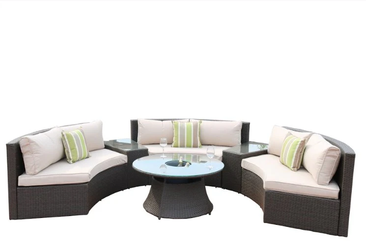 6 Piece Black Half Moon Outdoor Sectional Set with Ice Bucket By Homeroots - Image 2