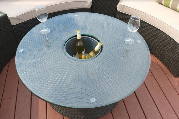 6 Piece Black Half Moon Outdoor Sectional Set with Ice Bucket By Homeroots - Image 5