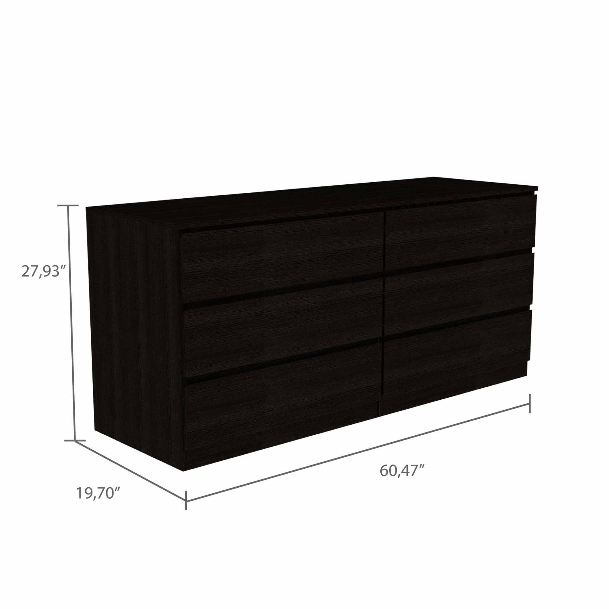 60" Black Six Drawer Double Dresser By Homeroots - Image 3