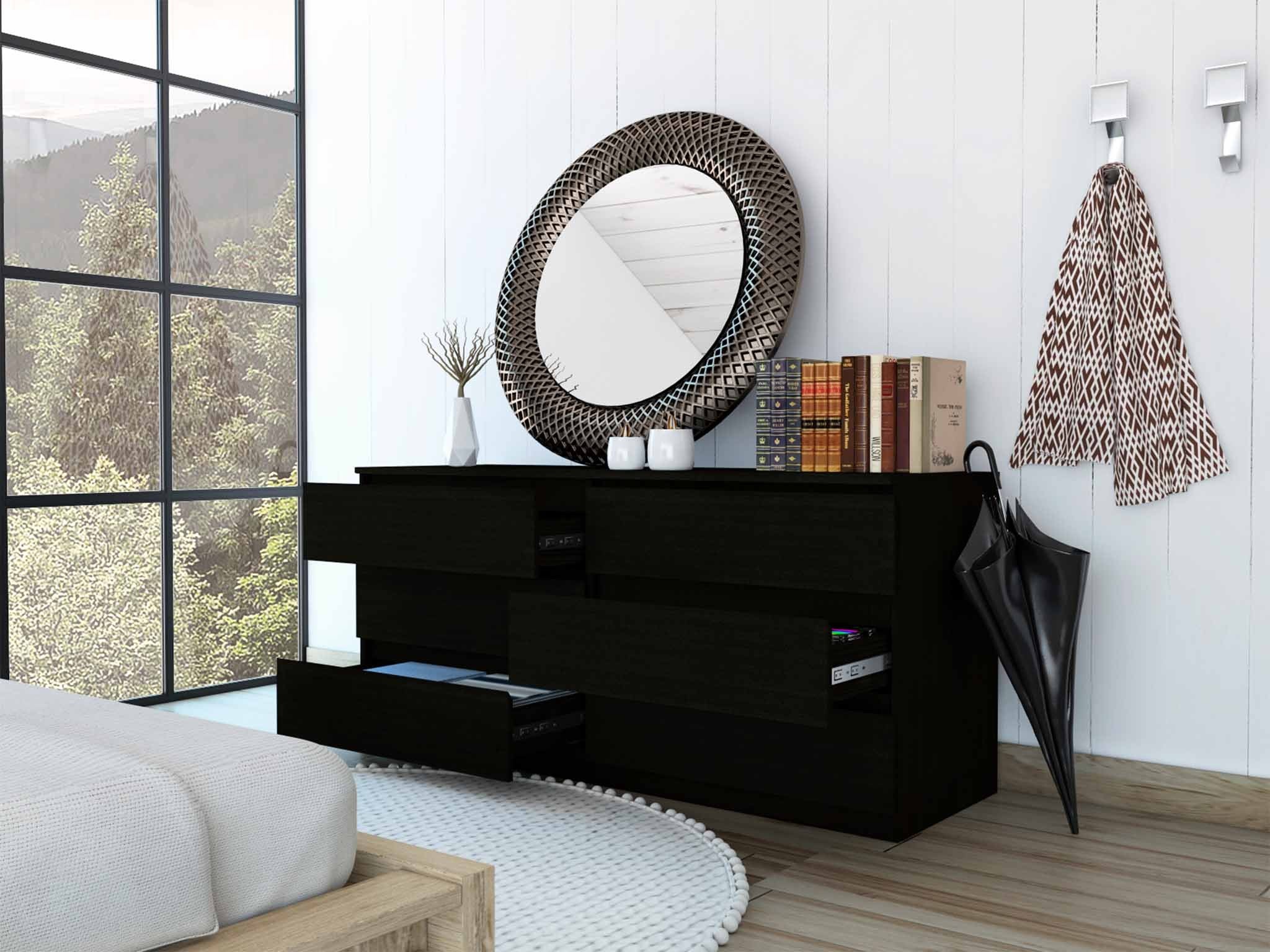 60" Black Six Drawer Double Dresser By Homeroots - Image 4