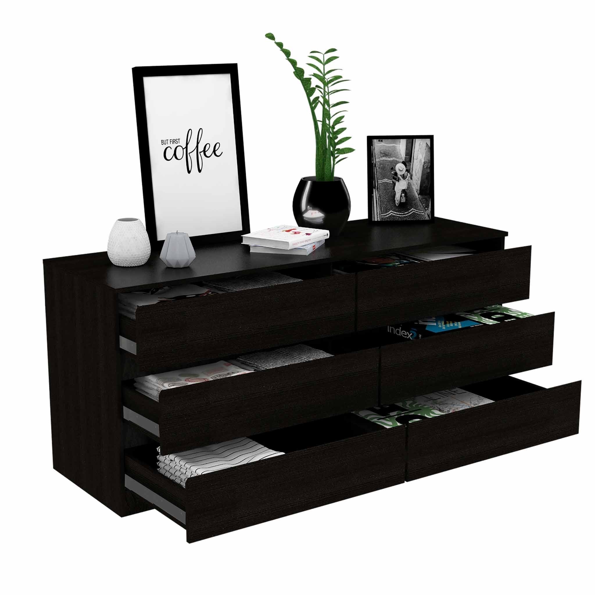 60" Black Six Drawer Double Dresser By Homeroots - Image 6