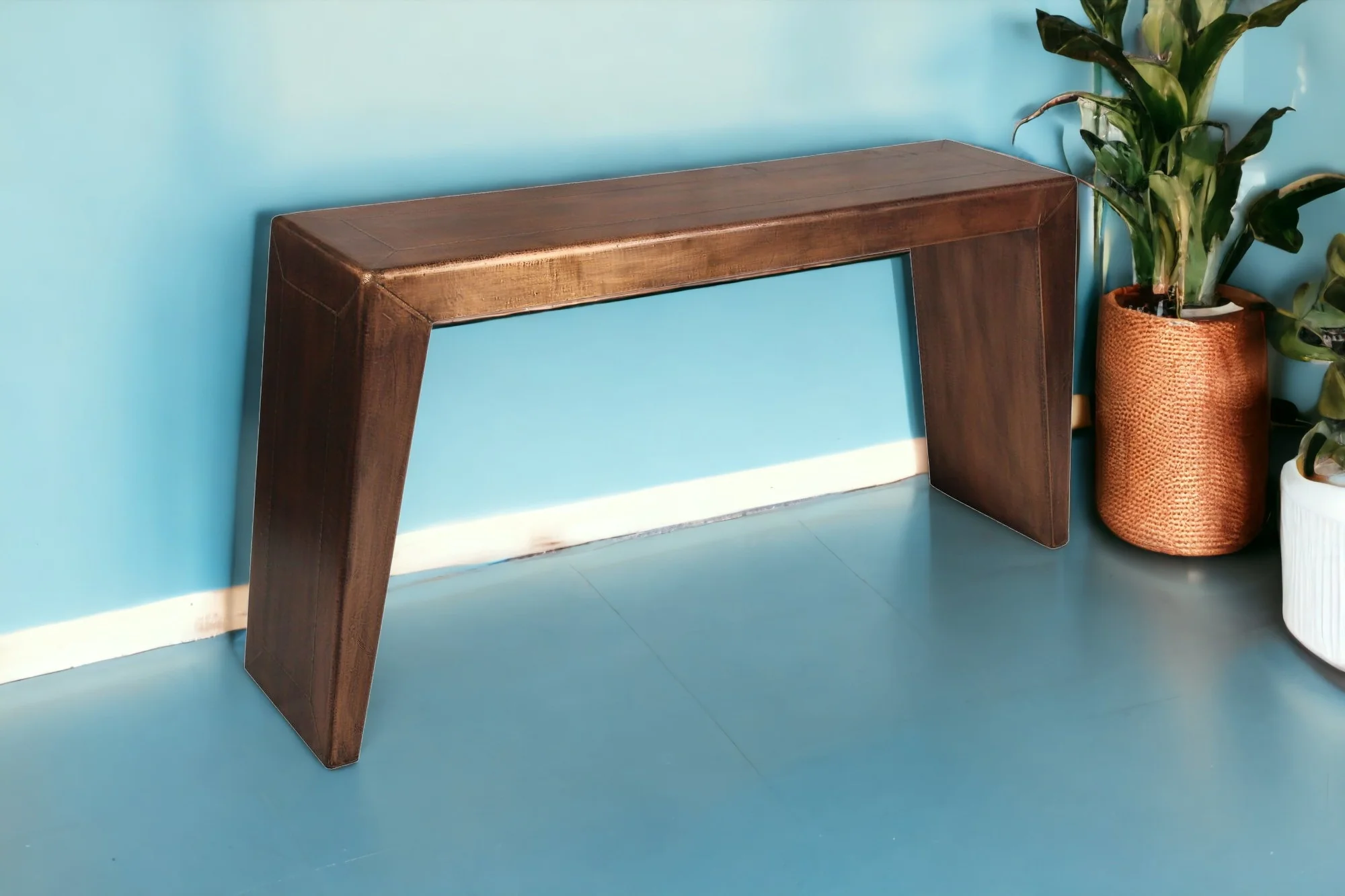 60" Copper Aluminum Sled Console Table By Homeroots - Image 3