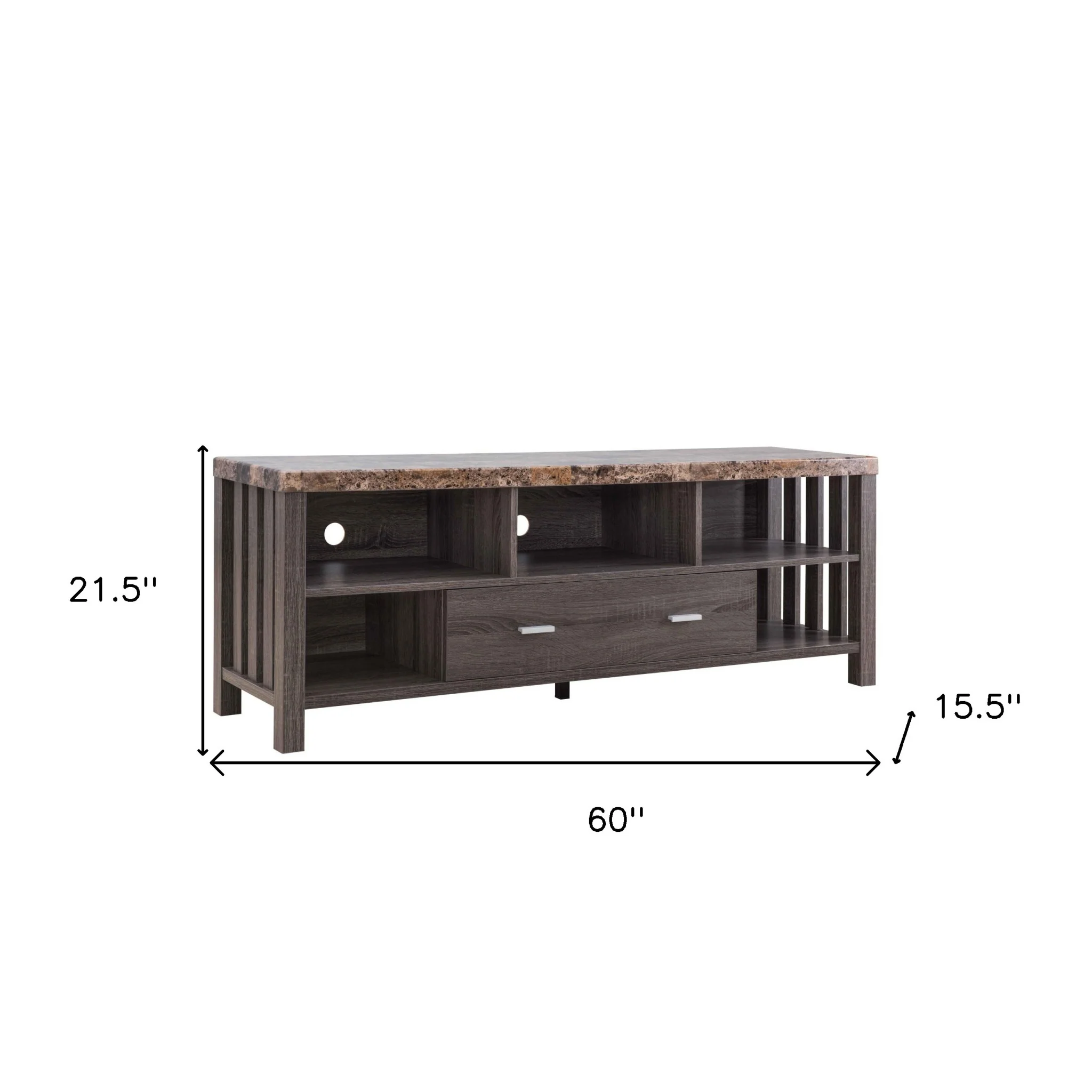 60" Dark Grey Faux Marble And Manufactured Wood Cabinet Enclosed Storage TV Stand By Homeroots - Image 7