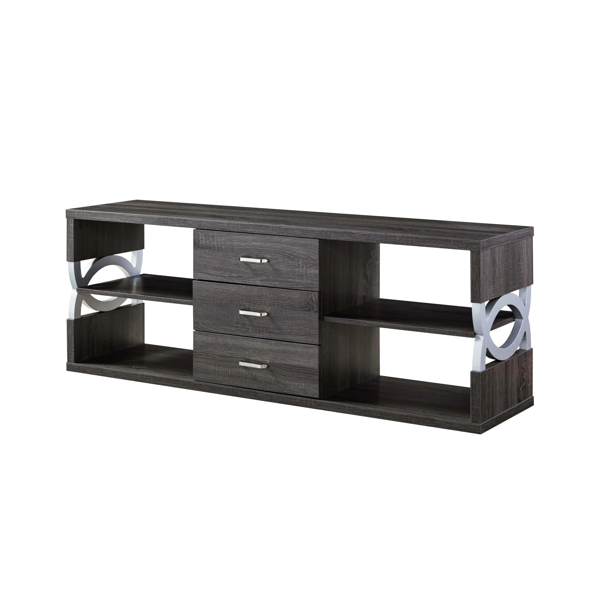 60" Distressed Grey And Silver Manufactured Wood Cabinet Enclosed Storage TV Stand By Homeroots - Image 2