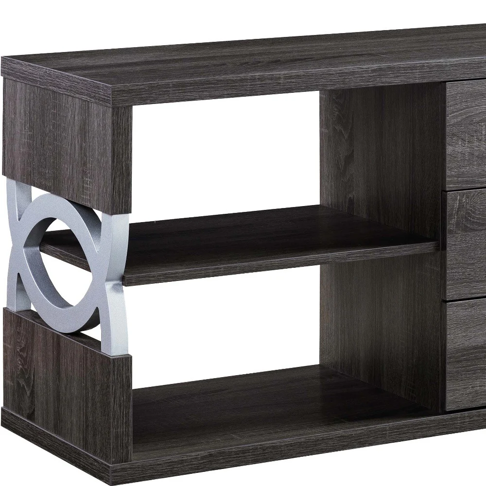 60" Distressed Grey And Silver Manufactured Wood Cabinet Enclosed Storage TV Stand By Homeroots - Image 4