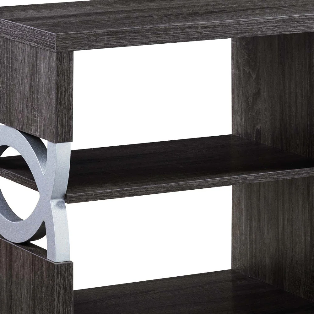 60" Distressed Grey And Silver Manufactured Wood Cabinet Enclosed Storage TV Stand By Homeroots - Image 5