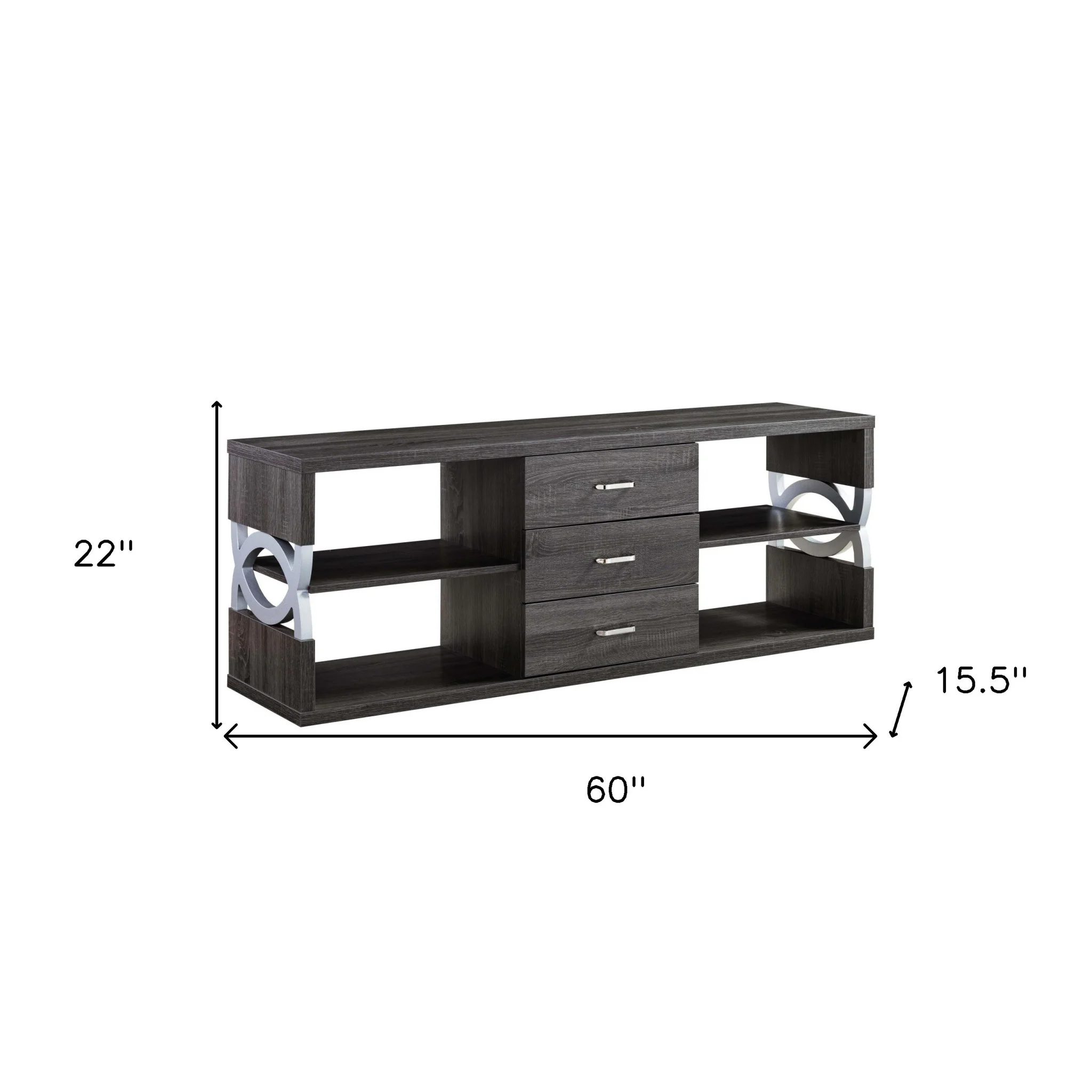 60" Distressed Grey And Silver Manufactured Wood Cabinet Enclosed Storage TV Stand By Homeroots - Image 8