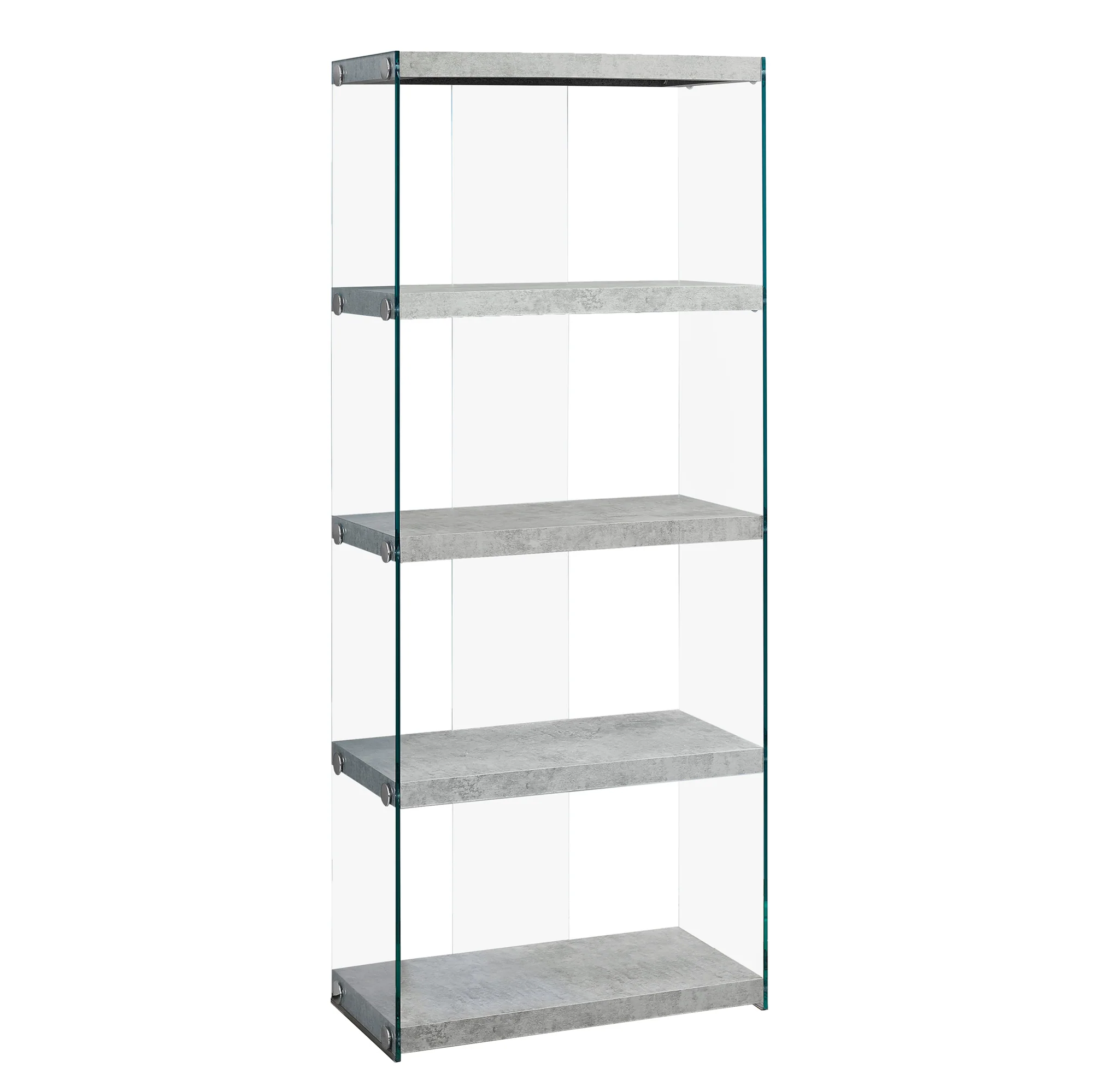 60" Grey Cement Particle Board and Clear Tempered Glass Bookcase By Homeroots - Image 2