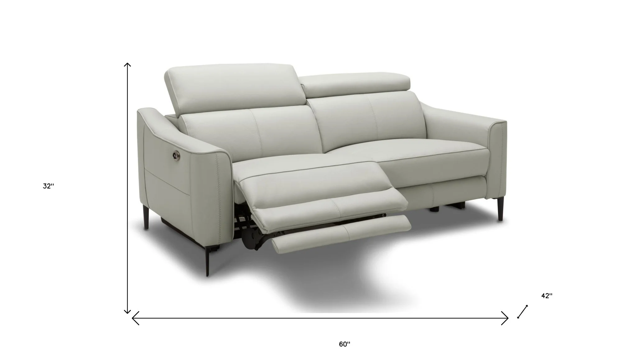 60" Grey Genuine Leather And Black Power Reclining Love Seat with USB By Homeroots - Image 6